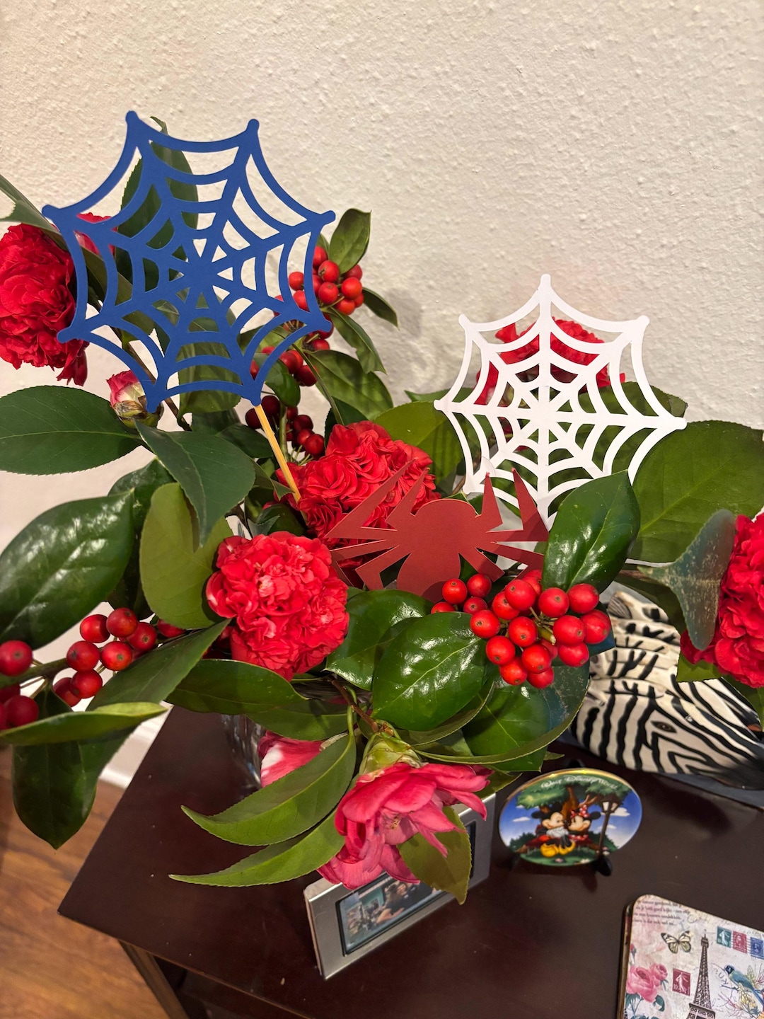 Spider Pick Spider and Web Centerpiece Picks- Cake Topper- Flower Pick- Spiderman ...