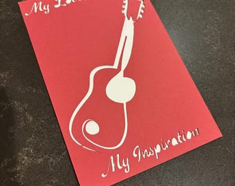 Guitar Love Card with Chicago "You 'N' Me" Lyrics- Blank Side for Writing- Anniversary, Birthday, Valentine's, Wedding