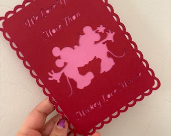 Mickey and Minnie Love Card- Blank Back for Writing- Wedding, Anniversary, Birthday, Valentine's