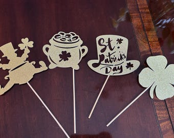 St. Patrick's Day Themed Assorted Flower Picks- Cake Topper- Shamrock, Leprechaun, Hat, Pot of Gold