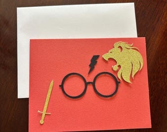 Harry Potter Inspired Gryffindor Folded Greeting Card- Blank Inside- Book Lover Gifts