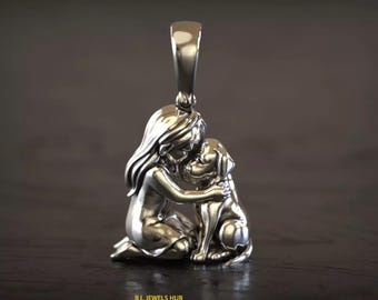 925 Sterling Silber Mädchen Liebe Hund Anhänger, Silber Haustier-Liebhaber-Geschenk, Pfote-Druck-Mädchen-Hund Umarmung Anhänger, Haustier-Memorial-Schmuck für Fur Baby Hausmeister