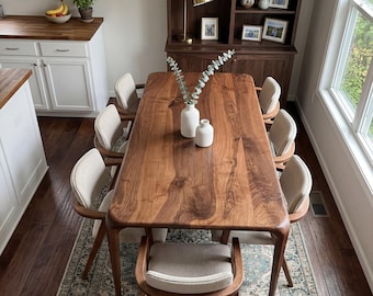 Walnut Wood Dining Table, Modern Solid Wood Table, Mid Century Large Table, Wooden Kitchen Table