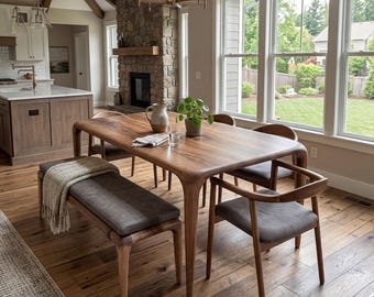 Handmade Walnut Dining Table | Rustic Modern Solid Wood Furniture for Kitchen, Breakfast Room