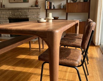 Solid Walnut Rectangular Dining Table, Mid-Century Modern Wood Kitchen Tables, Living Room Furniture