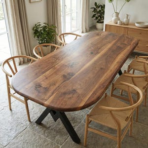 Mesa de comedor rústica de nogal, muebles de madera maciza, estilo granja, mesas de cocina hechas a mano.