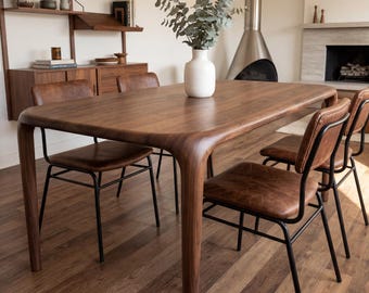 Solid Walnut Small Dining Table, Modern Minimalist Kitchen Table for Four, Handcrafted Natural Wood