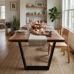 Mesa de comedor de nogal: mesas de cocina de madera maciza artesanales para comidas familiares