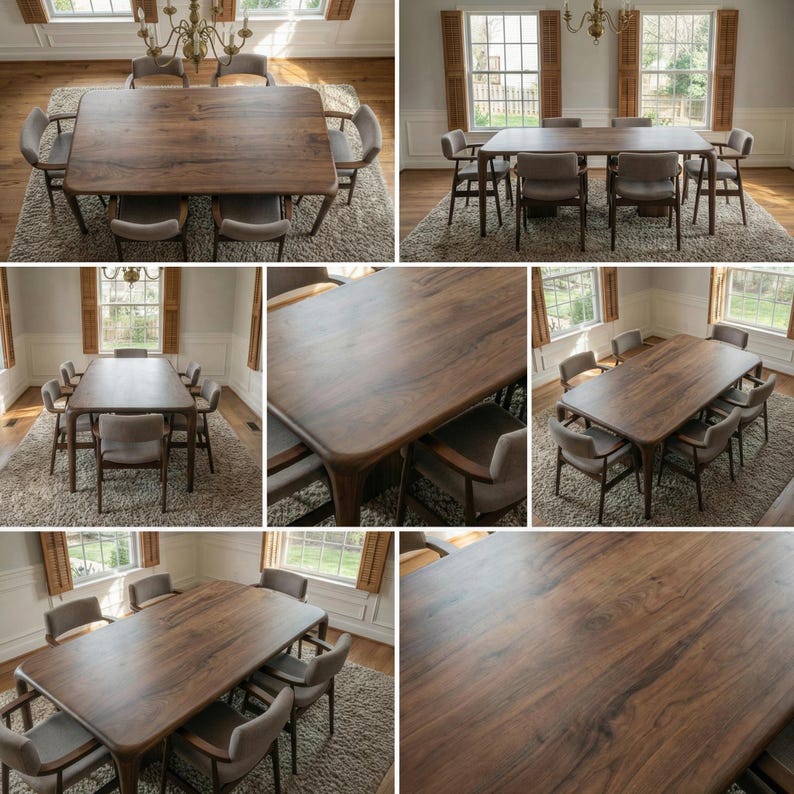 Solid Walnut Dining Table, Modern Handmade Wood Kitchen Table, Custom ...