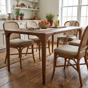 Rechthoekige massief notenhouten eettafel, moderne houten keukentafels uit het midden van de eeuw afbeelding 3