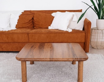 Solid Walnut Coffee Table, Japandi Low Table, Rounded Corners, Mid Century Modern