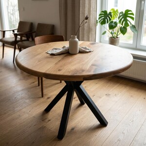 Solid Walnut Round Dining Table, Mid-Century Modern Wood Kitchen Furniture image 12