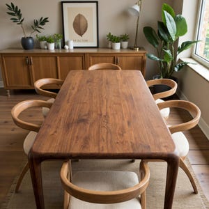 Mesa de comedor de madera maciza natural, mesas de comedor de estilo moderno de mediados de siglo, hechas a mano.