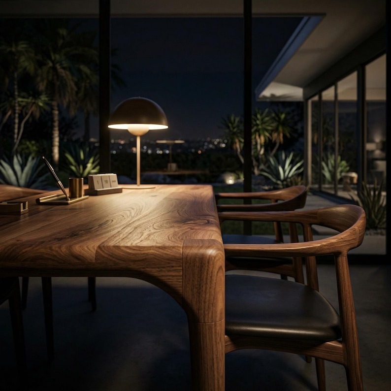 Rechthoekige massief notenhouten eettafel, moderne houten keukentafels uit het midden van de eeuw afbeelding 11