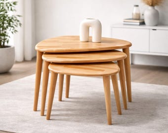 Walnuss Satztische 3er Set, modernes minimalistisches Beistelltisch-Trio