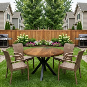 Solid Walnut Round Dining Table, Mid-Century Modern Wood Kitchen Furniture image 4