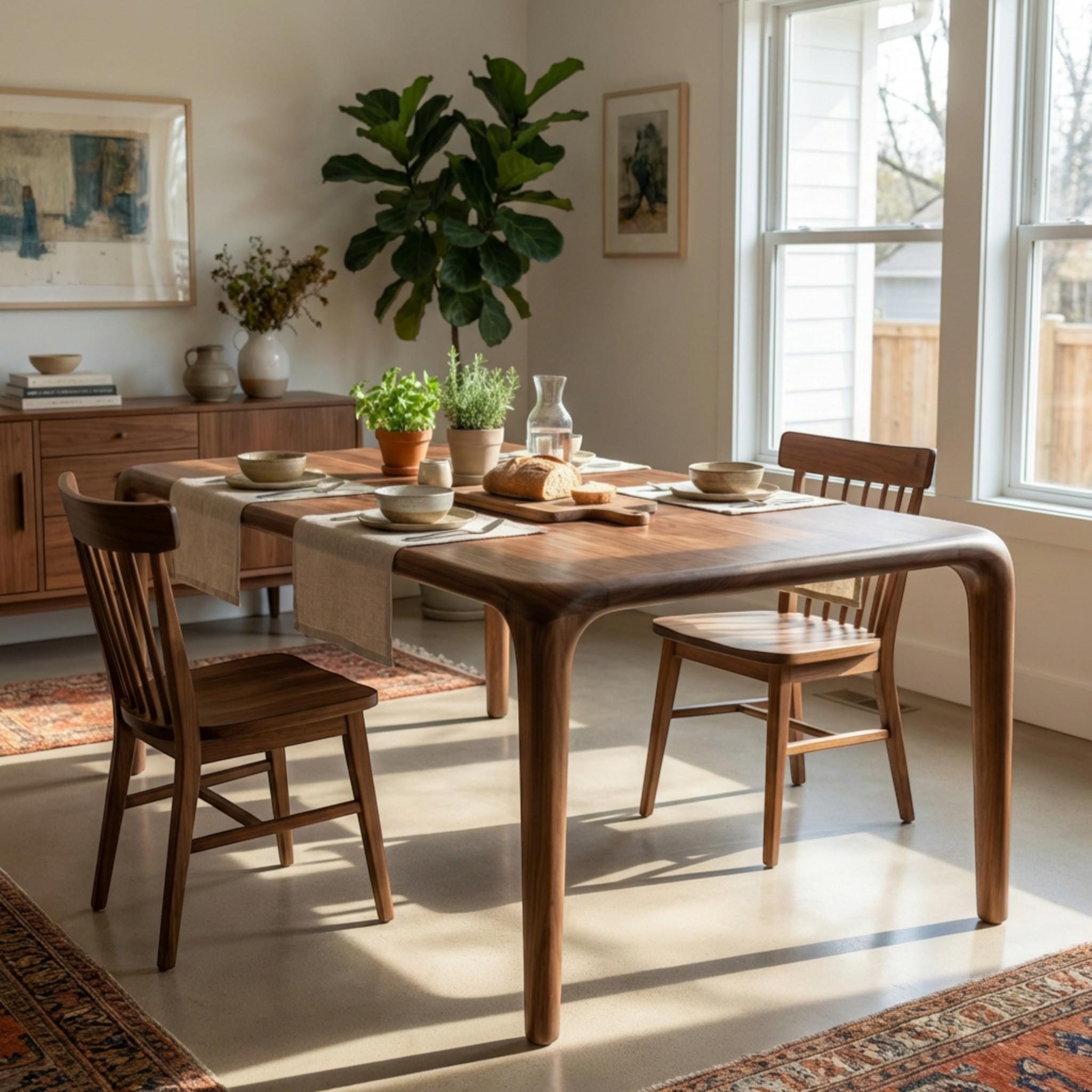 Solid Walnut Dining Table, Modern Handmade Wood Kitchen Table, Custom ...