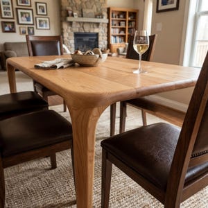 Solid Walnut Dining Table, Rounded Mid Century Modern Kitchen Tables, Handcrafted Scandi Wood Furniture image 2