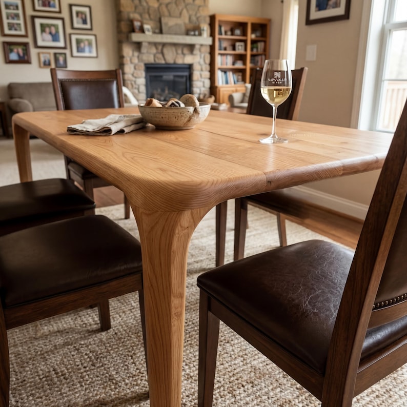 Solid Walnut Dining Table, Rounded Mid Century Modern Kitchen Tables, Handcrafted Scandi Wood Furniture image 2