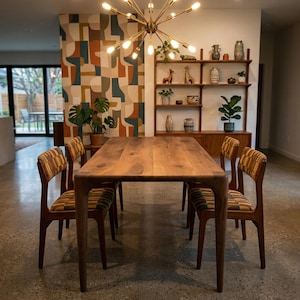 Rechthoekige massief notenhouten eettafel, moderne houten keukentafels uit het midden van de eeuw afbeelding 6