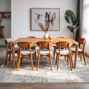 Mesa de comedor artesanal de nogal macizo / Diseño orgánico escandinavo de mediados de siglo, hecha a mano, tamaño personalizado.