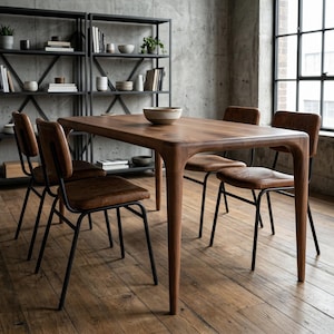 Rechthoekige massief notenhouten eettafel, moderne houten keukentafels uit het midden van de eeuw afbeelding 8