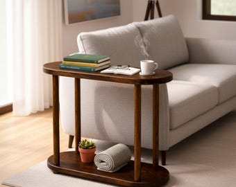 Massivholz Beistelltisch, Mid Century 2 Tier Beistelltisch für Sofa