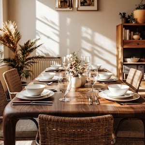 Mesa de comedor pequeña de nogal macizo, mesa de cocina moderna y minimalista para cuatro personas, madera natural hecha a mano.