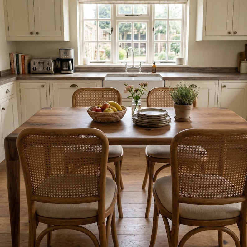Rechthoekige massief notenhouten eettafel, moderne houten keukentafels uit het midden van de eeuw afbeelding 4