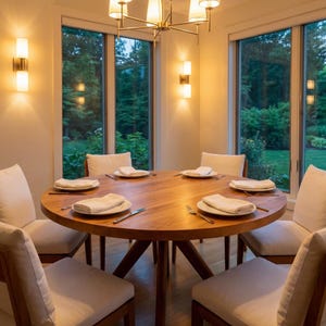 Solid Walnut Round Dining Table, Handmade Pedestal Base, Modern Rustic Kitchen Furniture