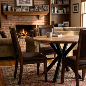 Solid Walnut Round Dining Table, Mid-Century Modern Wood Kitchen Furniture image 3