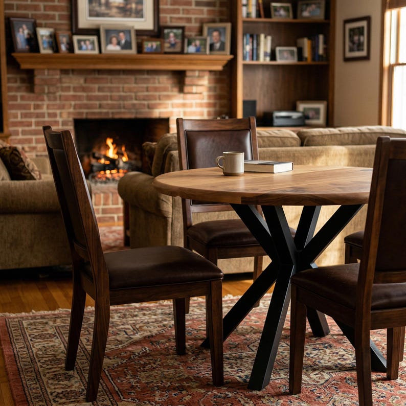 Solid Walnut Round Dining Table, Mid-Century Modern Wood Kitchen Furniture image 3