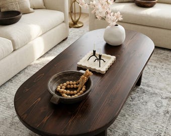 Tavolino da caffè moderno in legno massello, tavolini da soggiorno in stile scandinavo Japandi, mobili minimalisti fatti a mano