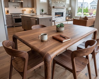 Walnut Dining Table, Solid Wood, Mid Century Modern Style, Rectangular Kitchen Table