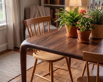 Handcrafted Black Walnut Dining Room Table, Modern Rustic Solid Wood Farmhouse Tables for 6