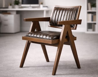 Poltrona Z de estilo moderno de meados do século XX – Cadeira de escritório em madeira de nogueira com estofamento em couro para casa