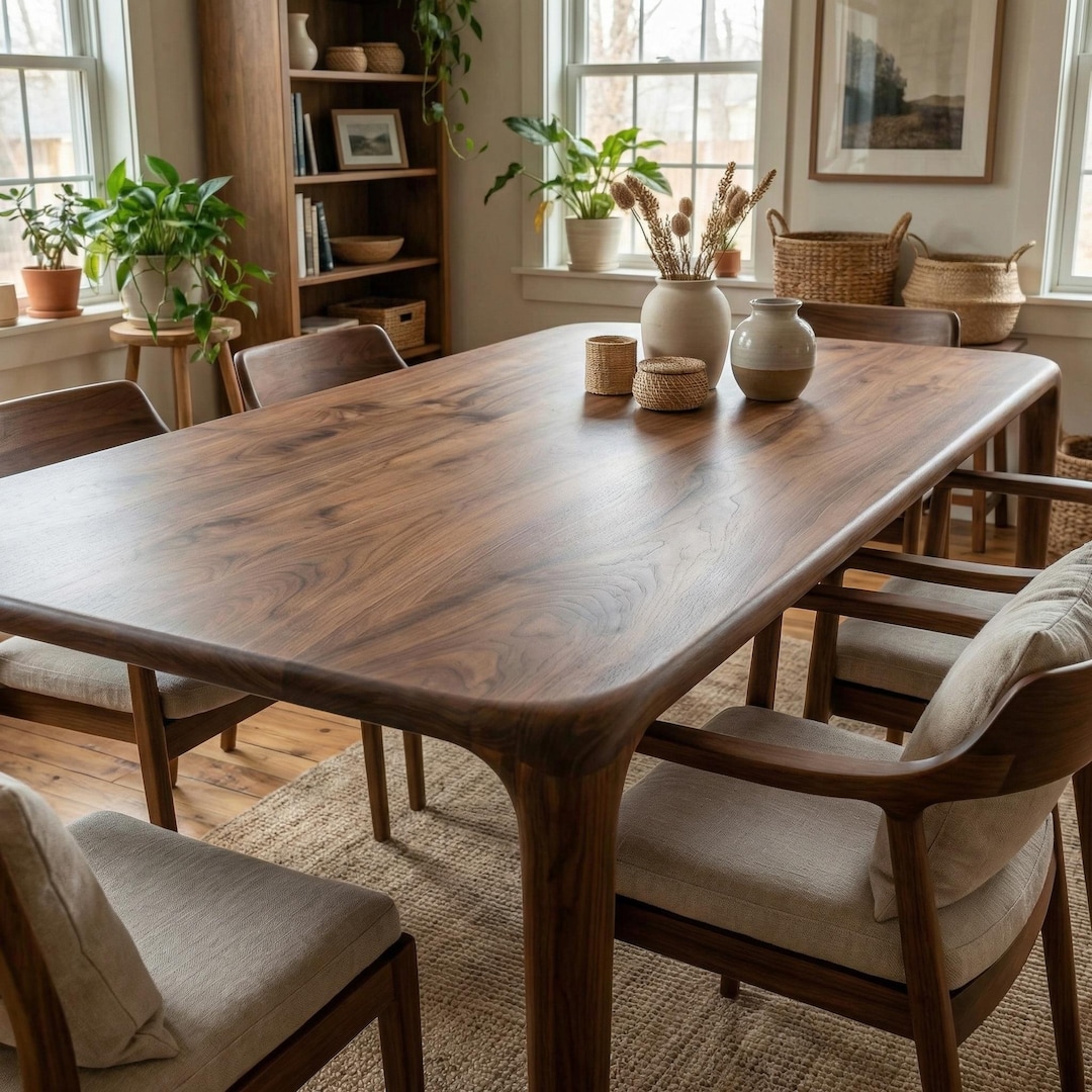 Solid Walnut Dining Table, Modern Handmade Wood Kitchen Table, Custom ...