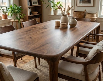 Solid Walnut Dining Table, Modern Handmade Wood Kitchen Table, Custom Size