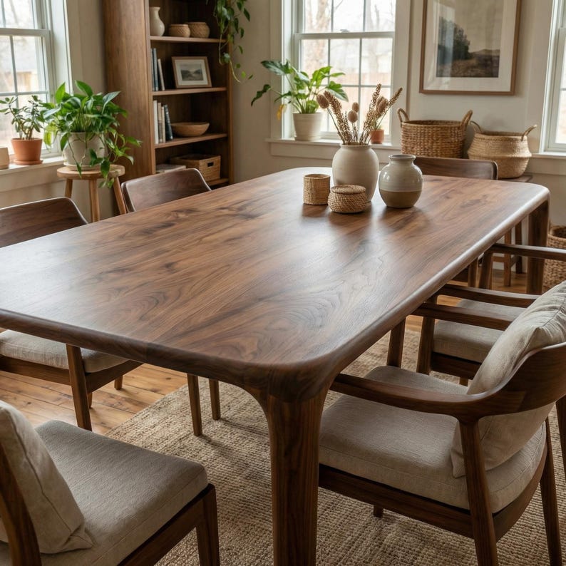 Solid Walnut Dining Table, Modern Handmade Wood Kitchen Table, Custom ...