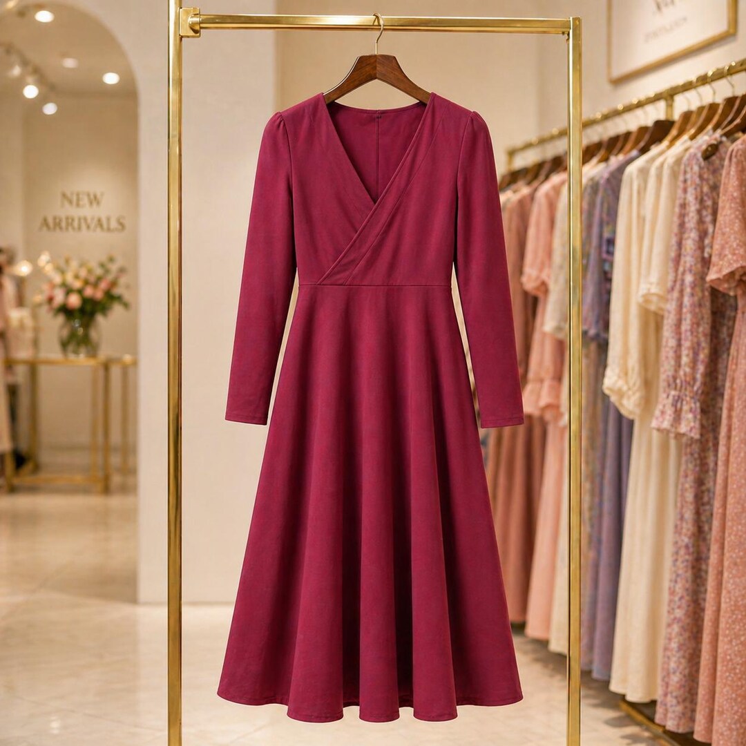 Wrap V Neck Dress Sewing Pattern PDF, Long Sleeve Fit and Flare Dress ...