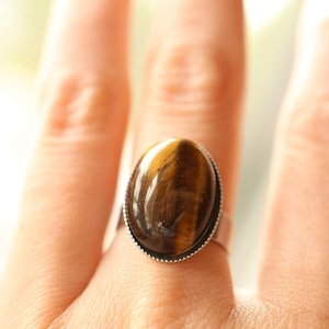 Tiger Eye Ring – Tigerauge Ring – Edelstein Ring Braun Gold – Schutzstein Schmuck – Boho Ring – Nature Jewelry – Geschenk für Sie