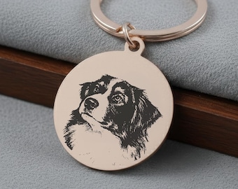 Custom Photo Engraved Dog Tag, Pet Portrait Collar Charm, Personalized Two-Sided Metal Pets ID Tags, Unique Dogs Lover Gift