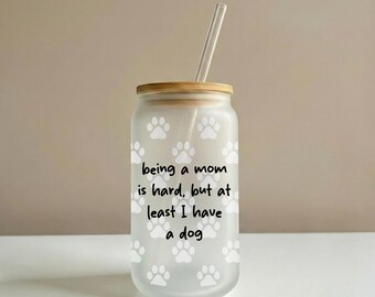 Dog Mom Can Glass Tumbler, Paw Print Iced Coffee Cup, New Puppy Mama Gift, Mother's Day Present