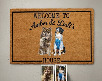 Custom Dog Watercolor Portrait Doormat, Personalized Pet Photo & Name Welcome Mat, Dogs Lover Housewarming Gift, Pets Owner Front Porch Rug