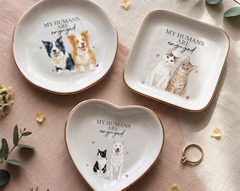 Engagement Ring Dish with Pet Portrait, My Humans Are Engaged, Custom Cat Dog Jewelry Dish, Engagement Gift for Couple, Ring Holder Bride