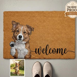 Personalized Pet Watercolor Portrait Doormat, Custom Dog Photo Welcome Mat, Cats Lover Housewarming Gift, Pets Owner Front Porch Coir Rug