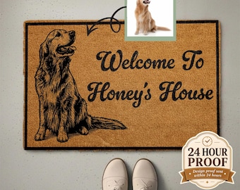 Personalized Pet Drawing Portrait Doormat, Custom Dog Photo Welcome Mat, Dogs Lover Housewarming Gift, Pets Owner Front Porch Coir Rug
