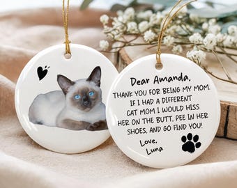 Custom Cat Photo Ornament, Funny Cat Mom Gift, Double Sided Crazy Cat Lady Keepsake, Mother's Day Personalized Cat Ornaments