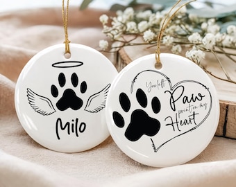 Custom Angel Wings Ornament, Personalized Name & Year Pet Memorial Keepsake, Loss of Pet Sympathy Gift, Dog Cat Remembrance Ornament