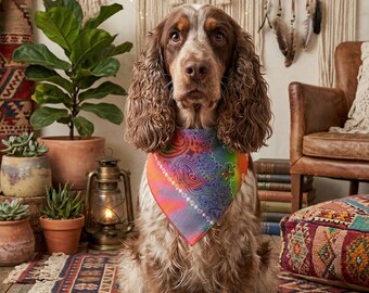 Boho Dog Bandana, New Puppy Scarf, Rustic Outdoor Pet Accessories, Pet Gift Ideas, Groovy Dog Bandana